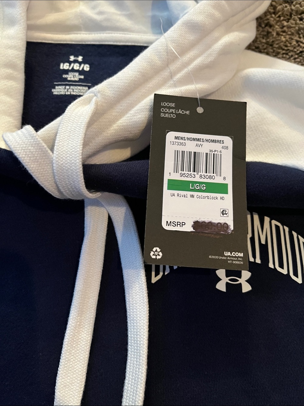 Under Armour Navy and White Raglan Hoodie. New. Large. Men - Picture 4 of 9